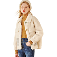 Olrain欧芮儿爱美利奴羊剪绒轻熟风短外套女冬季翻领羊羔绒皮草 白色 M