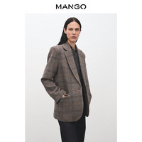 MANGO女装西装2026春装通勤复古羊毛混纺格纹西装外套 棕色 M