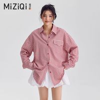 复古红色格子衬衫女春秋2025百搭减龄衬衣设计感小众上衣外套