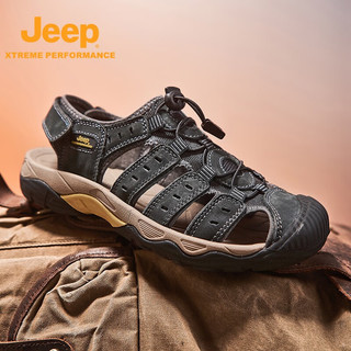 Jeep吉普2025新款秋冬户外徒步凉鞋男轻便防撞防滑耐磨沙滩鞋 深灰（男款） 4