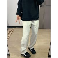 重磅花灰色卫裤男秋冬款美式复古运动裤子cleanfit休闲百搭直筒裤