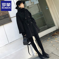 罗蒙（ROMON）高级感黑色斗篷双面羊绒大衣女小个子毛呢外套秋冬季新款羊毛呢子