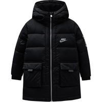NIKE耐克童装男童中长款羽绒服新年红色拜年服儿童加绒内里保暖外套 正黑色 110 /52(4)