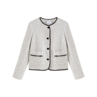 自巧小个子高级感小香风外套女2024秋冬单面呢名媛千金风上衣 黑白彩纱 M (4码)