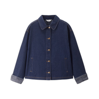 佐丹奴 水洗牛仔外套女春季条纹内里翻领宽松牛仔夹克13375143