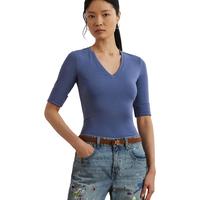 Stretch Cotton Elbow-Sleeve V-Neck Tee