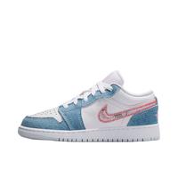 Jordan Air Jordan 1 复古潮流板鞋 运动休闲鞋 合成革支撑 大童/白色/浅蓝色 38