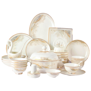 洛威 景德镇家用碗碟套装陶瓷餐具套装碗盘筷