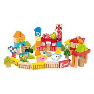 Hape 农场小镇情景木制拼搭积木 1-6岁益智启蒙玩具