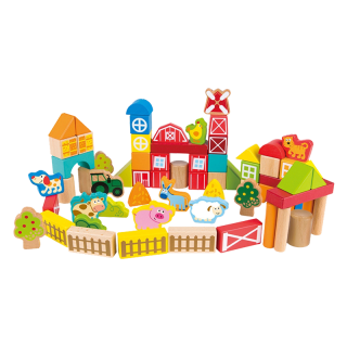 Hape 农场小镇情景木制拼搭积木 1-6岁益智启蒙玩具