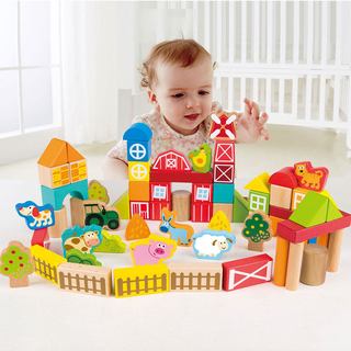 Hape 农场小镇情景木制拼搭积木 1-6岁益智启蒙玩具