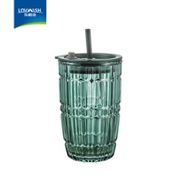 乐唯诗（LOVWISH）玻璃吸管杯墨绿原色加厚几何肌理高颜值饮料果汁晶钻牛奶咖啡杯子 箭纹吸管杯【墨绿原色】440ml1只