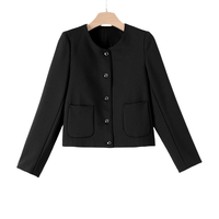 晚白2025春季时尚简约气质小个子穿搭毛呢上衣百搭休闲短款外套女 黑色 L