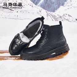 马克华菲 马丁靴男款春秋季潮流增高男鞋高帮工装男士靴子真皮男靴