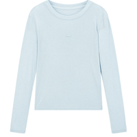 乐町 【天丝面料】乐町韩系通勤春季PU字母标圆领修身长袖T恤