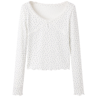 乐町 小碎花蕾丝花边长袖T恤秋季修身显瘦纯欲性感打底衫