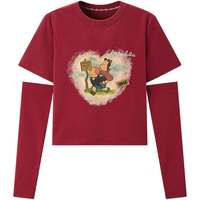 乐町 袖套式设计爱心T恤短袖夏季辣妹风短款内搭圆领修身上衣