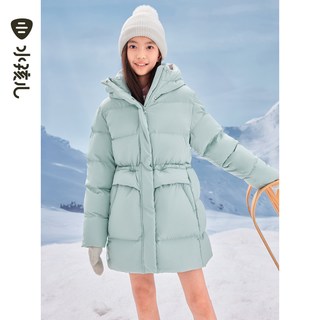 水孩儿女童羽绒服冬季大童连帽鸭绒厚外套中长款泡芙羽绒衣 冰兰紫