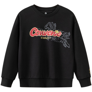 Converse【CNY新年系列】匡威童装男童加绒卫衣马年男女童红色拜年服 正黑色 160 /80 【身高158-170cm】
