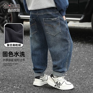 小象汉姆童装男童冬装加绒牛仔裤儿童长裤软牛仔2026韩版舒适