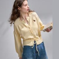 a02 法式U领收腰显瘦长袖针织开衫2026春季通勤温柔女式针织衫