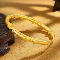 金大福 足银实心万贯盘缠银手镯哑光百搭叠戴新中式手环