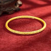 金大福 足银手镯女银990简约时尚卷草纹手镯节日礼物电黄色