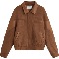 初语夹克外套女2025秋季宽松复古游牧风麂皮绒PU皮拼接款 浅咖色 M