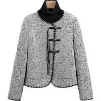 她池粗花呢外套2024秋装女装新中式宽松款纽扣长袖短款上衣 XL