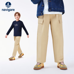 navigare 意大利小帆船童装男童裤子儿童梭织长裤休闲裤 浅卡其廓形贴袋 120