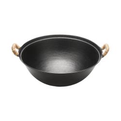 王源吉 铁锅炒锅双耳老式家用平底无涂层纯手工不粘炒菜锅38cm