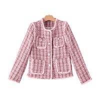 晚白2025春款时尚粗花呢通勤百搭小香风短款小个子外套女 粉色 S