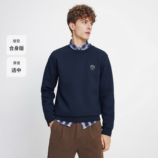 Navigare意大利小帆船棉质圆领卫衣男士春秋季休闲套头衫弹力T恤长袖男 海军蓝 XL