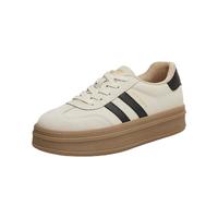 天美意丝绒蛋糕复古休闲厚底德训鞋女2025加绒运动板鞋小白鞋 米白（绒里） 39