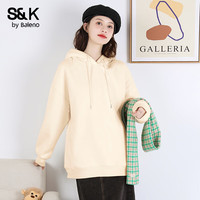 班尼路(Baleno)S&K系列加绒卫衣女秋冬加厚羊羔绒连帽保暖重磅摇粒绒上衣 杏#纯色 【重磅摇粒绒】 L