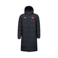 李宁 Li Ning/李宁 AYMV137 长款羽绒服 连帽保暖 加厚鸭绒 防风带旗魔术贴 黑 L