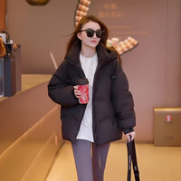 鸭鸭(YAYA)【冰淇淋系列】羽绒服女士2025年冬季加厚防寒泡芙外套YE 奶油白色 L