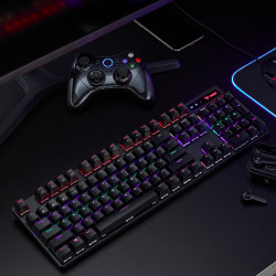 雷柏 V500PRO 机械键盘 有线 104键 游戏电竞 混光 黑色
