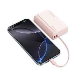 酷态科 CP13 10000mAh 33W 移动电源 自带线 快充 双向 沙滩粉