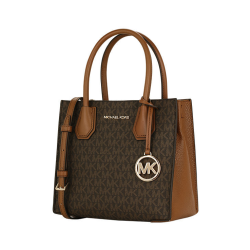 MICHAEL KORS Mercer 老花满印鳄鱼纹荔枝纹牛皮质 中号 锁头装饰 法式手提单肩斜挎包 棕色