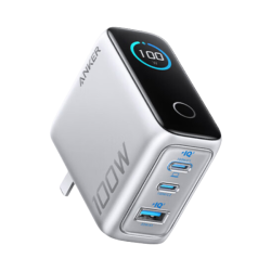 Anker 100W 氮化镓 充电器 智显充 Lite AI智能双视窗 适用于苹果平板/ipone16 银色 单头+1.5米CC线