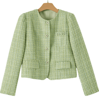 晚白2025春款时尚简约气质休闲小个子穿搭外套纯色清新小香风外套女 绿色 XL