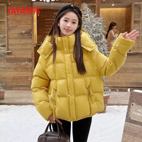 鸭鸭(YAYA)短款羽绒服女2025年小个子冬季时尚休闲加厚泡芙面包服外套 黑色 L /165