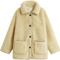 茵曼（INMAN）复古夹棉仿羊羔绒外套2024冬女装小翻领宽松一手长上衣 浅黄色 M