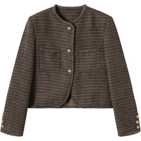 对白肌理感小香风短款外套女2025春季法式轻奢圆领粗花呢上衣 沙驼色 S