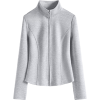 MJ STYLE空气层修身外套女2025春运动时尚休闲显瘦立领拉链短款上衣 麻灰/纯色 XL