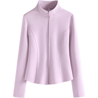 MJ STYLE空气层修身外套女2025春运动时尚休闲显瘦立领拉链短款上衣 丁香紫/纯色