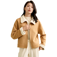 初申秋冬旷野美拉德加绒短外套女时尚翻领麂皮绒夹克外套S144F6012