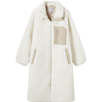 对白仿羊羔毛中长款毛绒大衣女2024冬设计感撞色保暖夹棉外套 奶白色 L