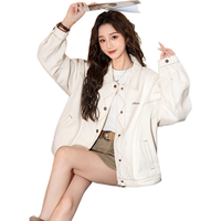 唐狮（TonLion）2025女翻领净色短款纱卡外套 杏仁白 M 